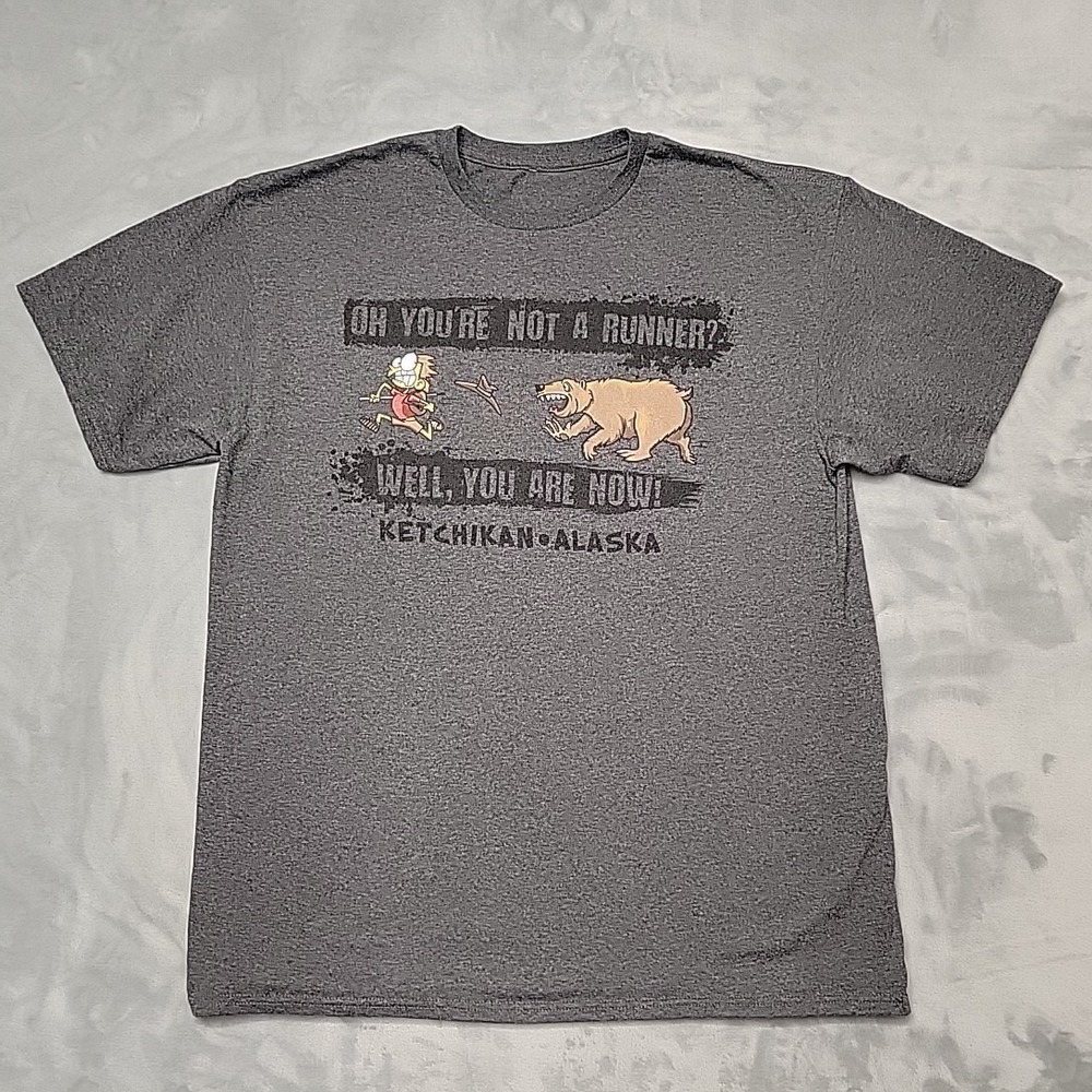 Ketchikan Alaska Bear Runner Shirt Mens XL Gray Graphic Tee Funny Souvenir